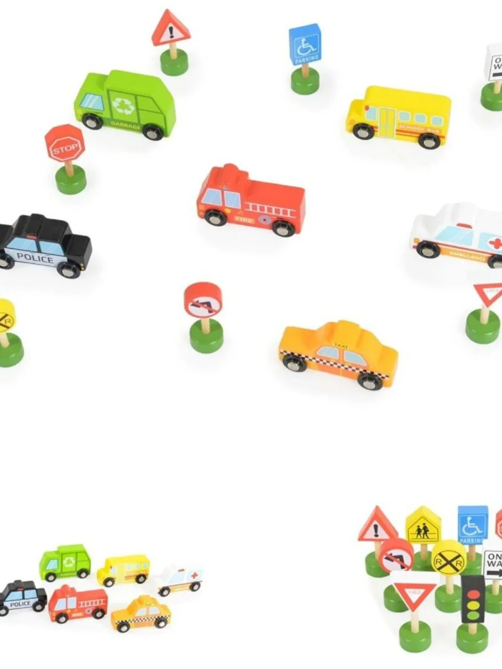 Montessori Wooden Transportation Vehicles & Road Signs Toy Set New